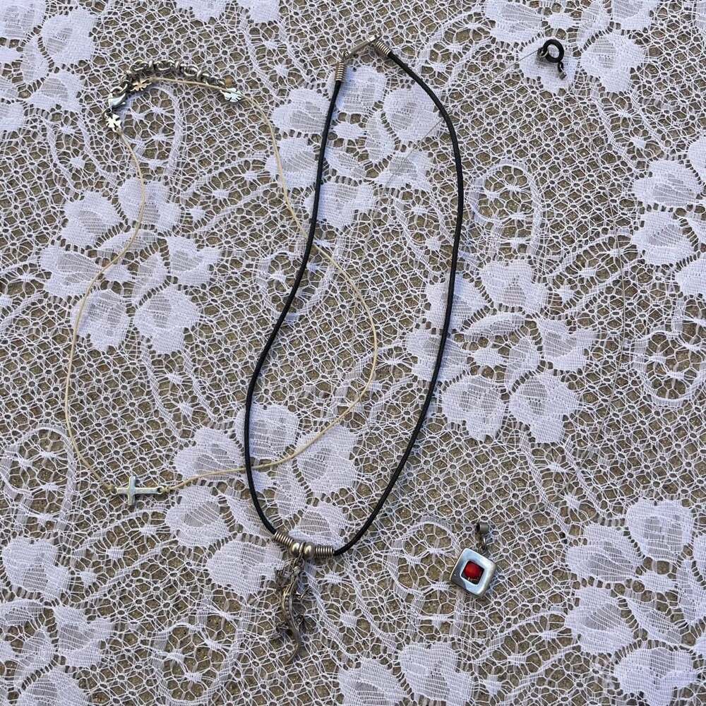 3 Piece Y2K Grunge Necklace Bundle Cross Lizard Red Pendant